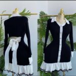 black-white-long-sleeve-button-down-mini-dress-ruffle-hem