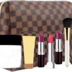 checkered-leather-cosmetic-bag
